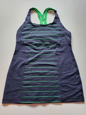 Lululemon Energy Tank in Slalom Stripe Inkwell/ Green Bean - Size 6 EUC
